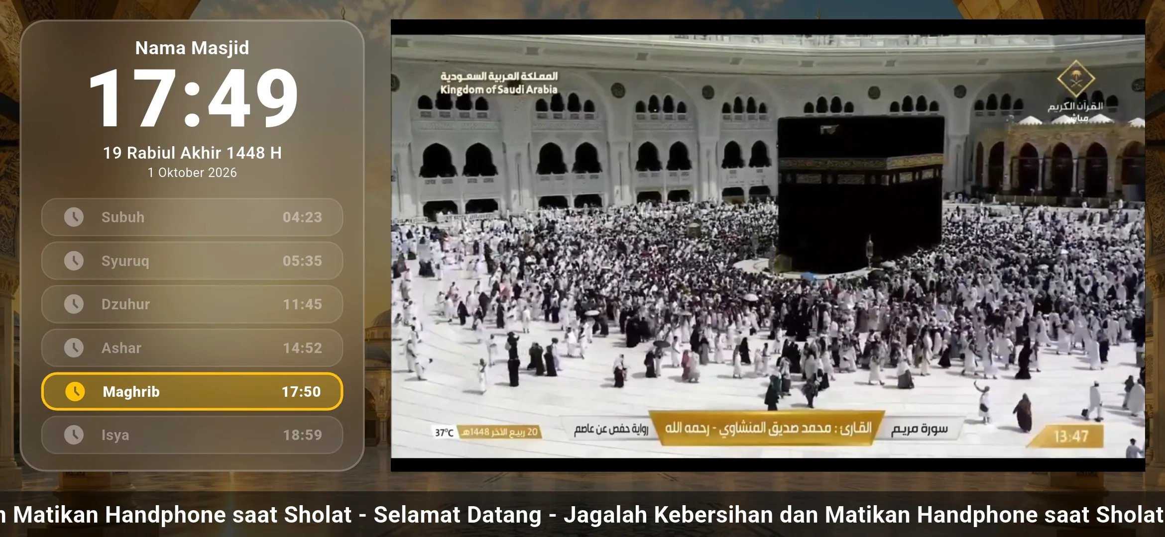 Layar siaran langsung Masjidil Haram sebelum waktu Maghrib